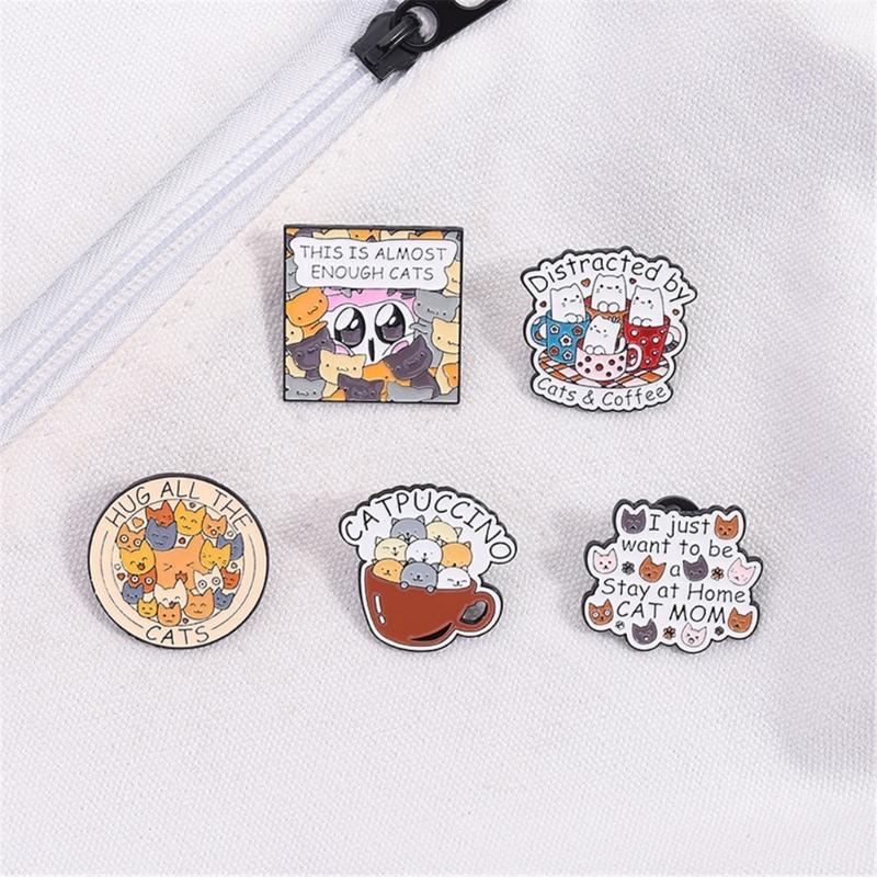 Quirky Letter Kitty Pins Colorfast Coating Lightweight Wear Resistant Badge Pin Jewelry For Casual Party Wear