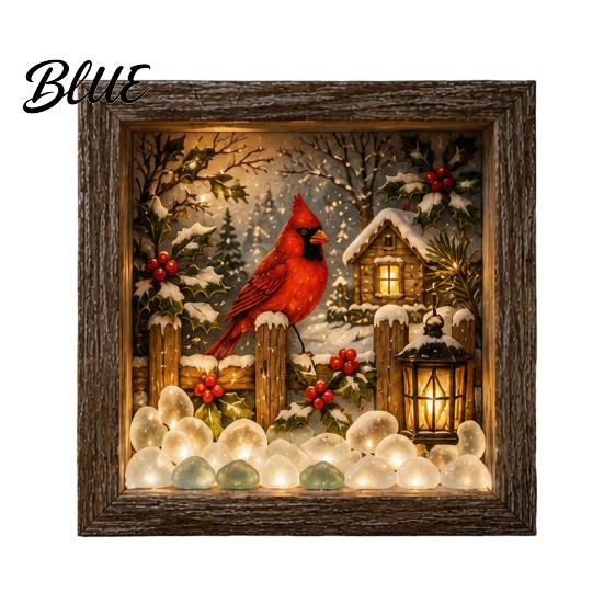 Holiday Gift for Friends Christmas Sea Glass Shadow Box Night Light 3D Winter Snow Scene Wooden Wonderland Decor Art Frame with LED Warm Glow,