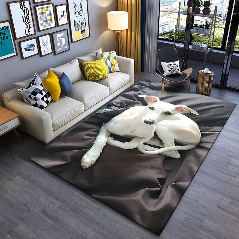 White Greyhound On Black Fabric Suitable As a Non-slip Mat for the Living Room or Bedroom Sofa