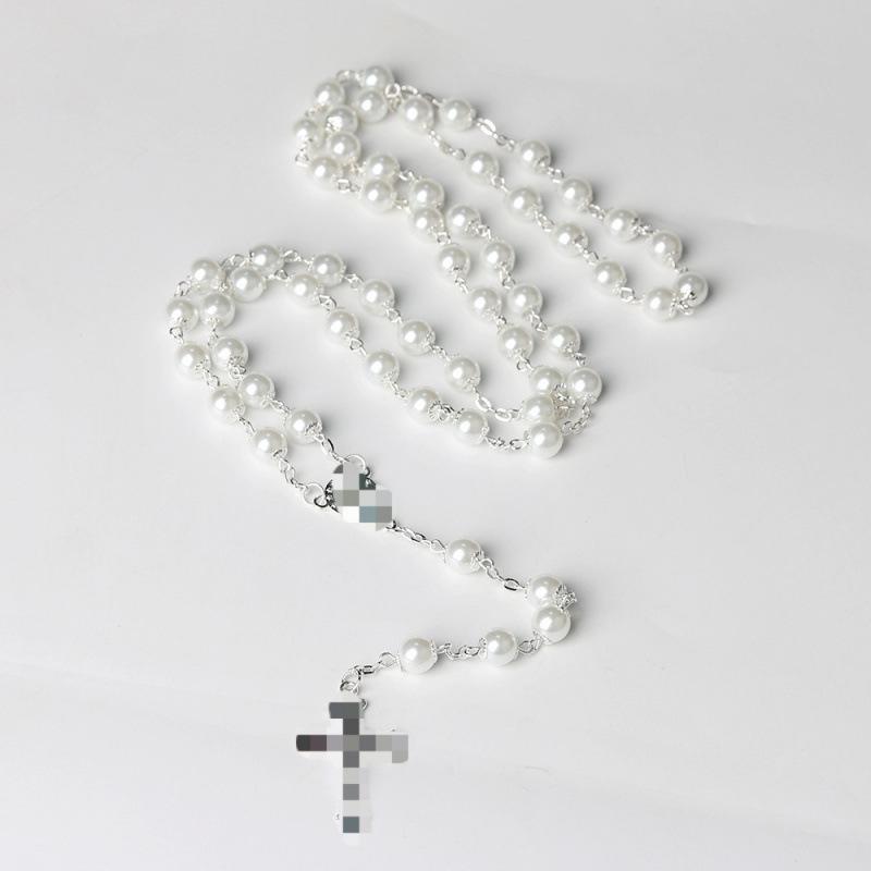 Gold European-American Pearl Cross Necklace