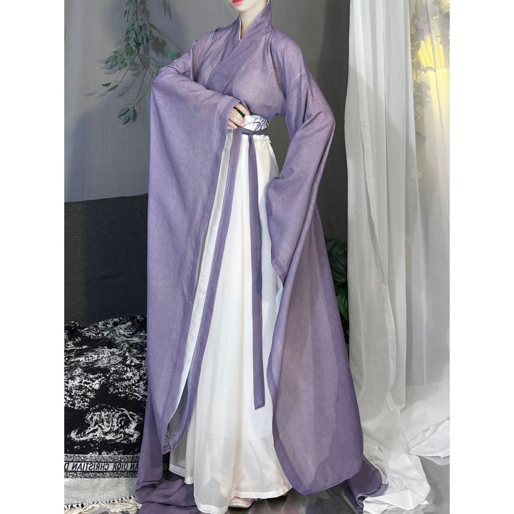 Denní dámský oblek čínské dynastie Wei a Jin ve stylu Hanfu s potiskem