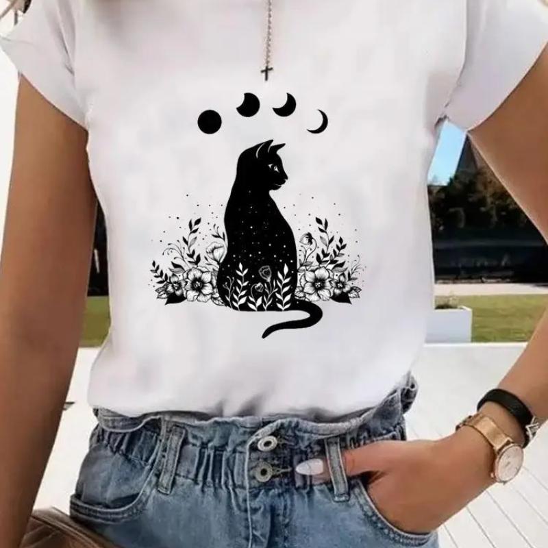 Short Sleeve Print Clothes Women Spring Summer FeUnisex Tee Fashion Cat Love Sweet Valentine Shirt Lady Graphic Tshirt Clothing