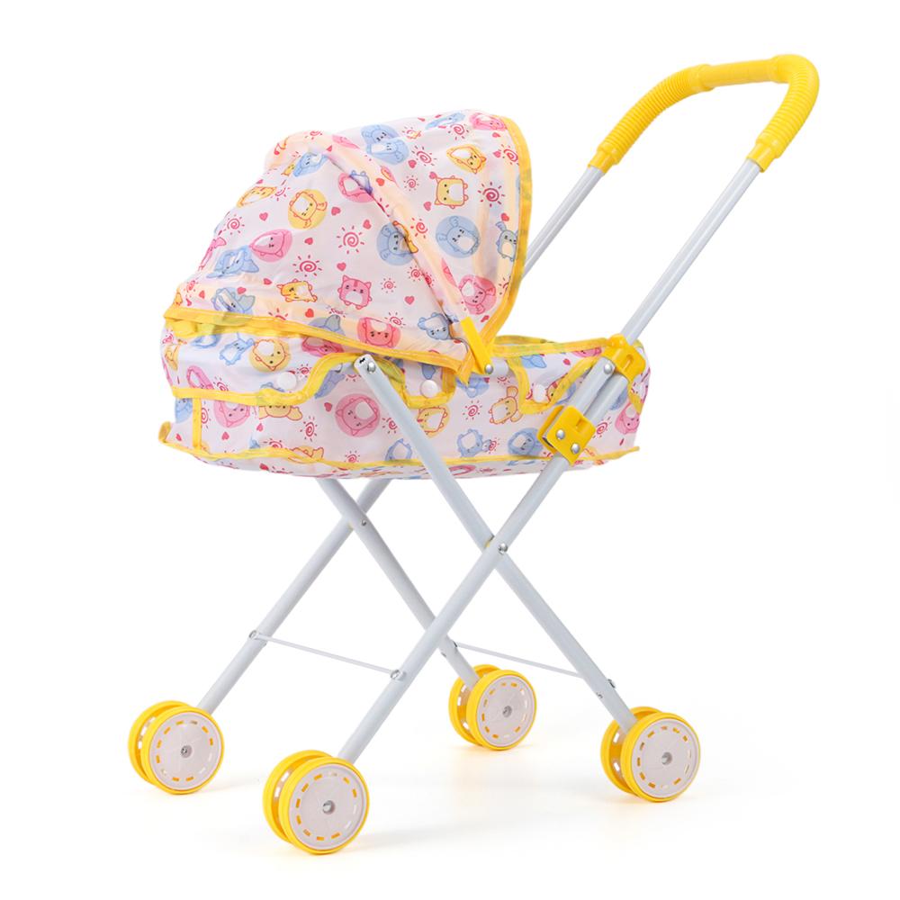 Dolls Pram Iron Foldable Baby Stroller Colorful Large Capacity Stable Lightweight Doll Handcart for Boys Girls