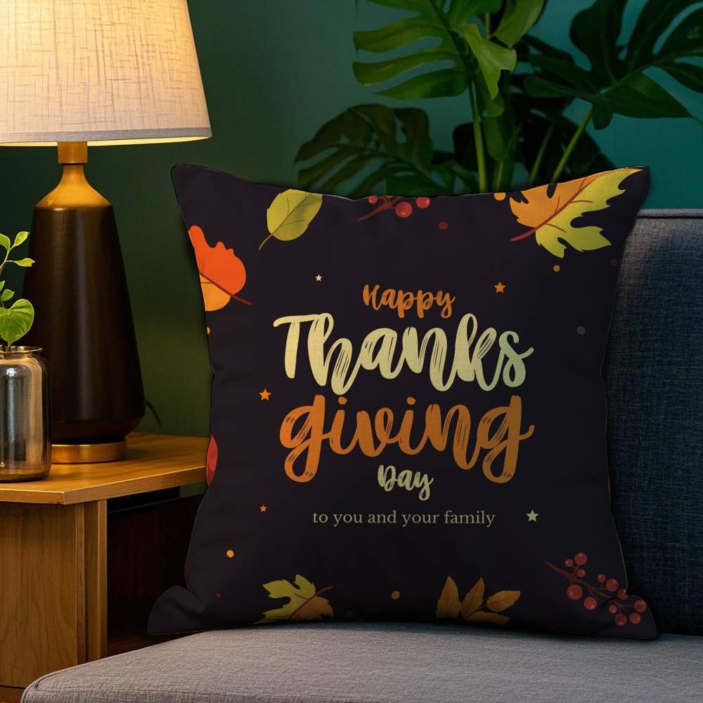 Thanksgiving Pumpkin Maple Leaf Pillow Case Sofa Living Room Bedroom Double-sided Printing Square Cushion Nap Time Cushion Cover