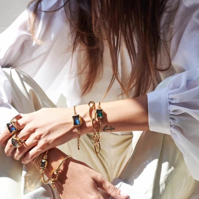 2024 New Stylish Italian Square Crystal And Brass Adjustable Ring For Women Fashionable Accessory