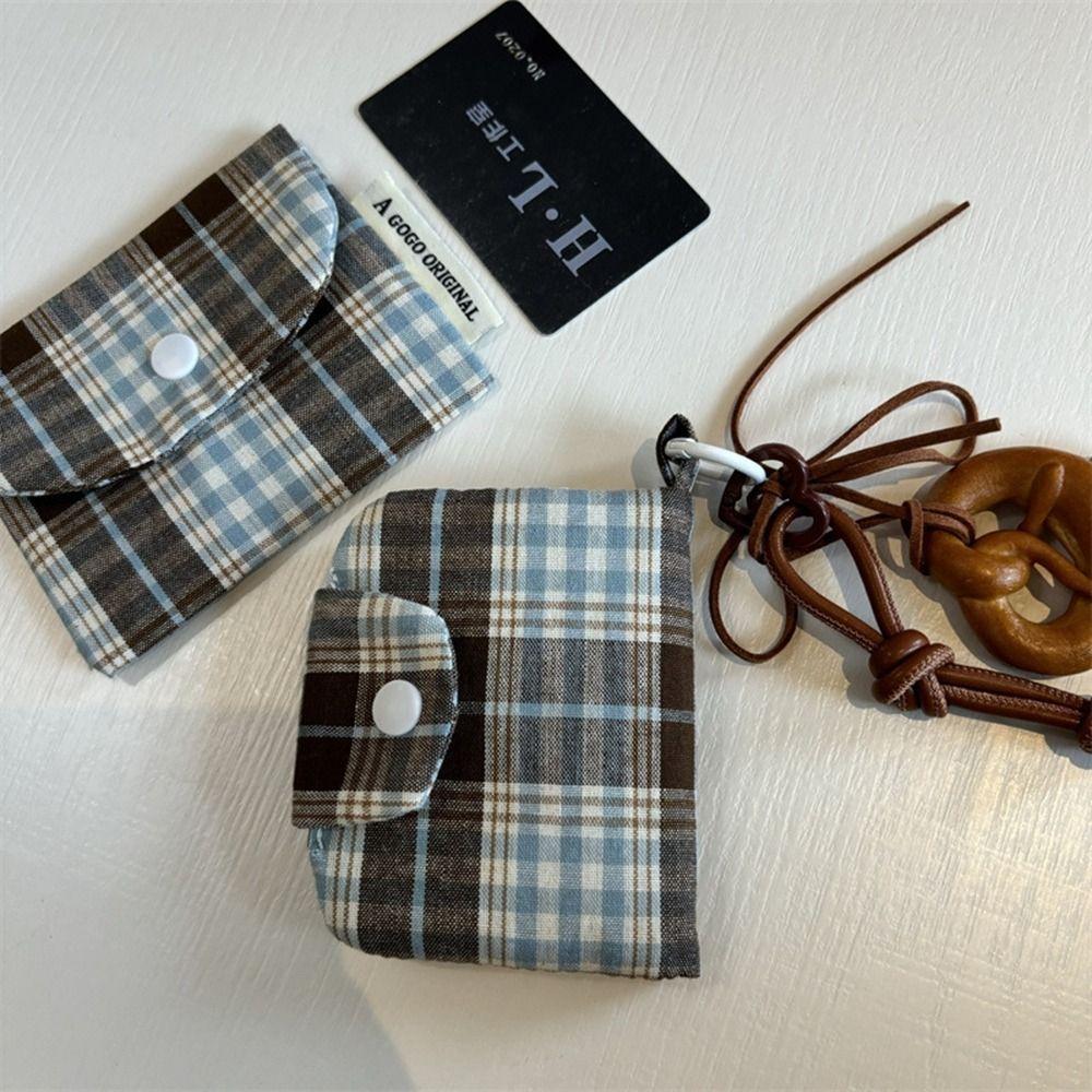 Korean Style Mini Cash Wallet Canvas Cloth Envelope Wallets Simple Retro Plaid Coin Purse  Outdoor