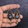Natural Sodalite Gemstone Handmade Copper Wire Wrap Jewelry Earring 3.47" S9L59