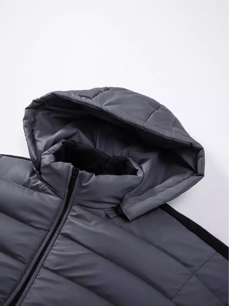 Men's Hooded Cotton Padded Jacket - Stand Collar, Patchwork, Warm Winter Casual Sport Jacket