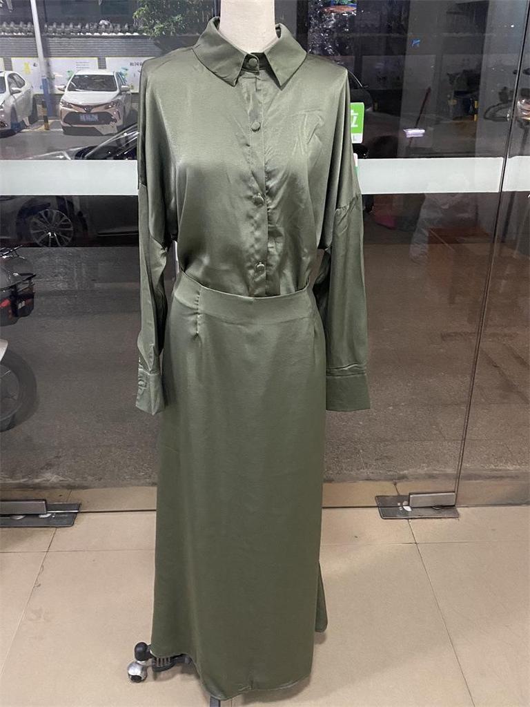 2024 Women's Fashion Two-Piece Set: Long-Sleeve Top and Midi Skirt