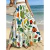 Vibrant Fresh Style Watercolor Doodle Small Flower A-Line Skirt, Elastic Waist, Loose Fit,, Long Length, Casual Skirt