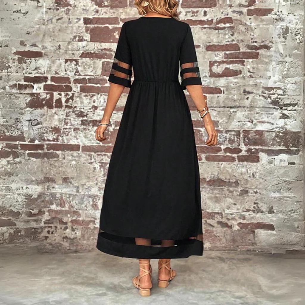Plus Size Women's Mesh Sleeve Patchwork Pocket Dress