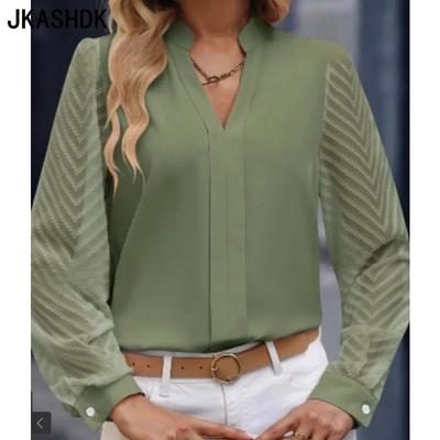 Chemisiers et chemises décontractés pour femmes, mode printemps-automne, couleur unie, imprimé, manches longues, col en v