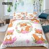 Cartoon Fox King Queen Duvet Cover Lovely Orange Animal Floral Bedding Set Kids Girls Flowers Plant 2/3pcs Polyester Quilt Cover Three Piece Set