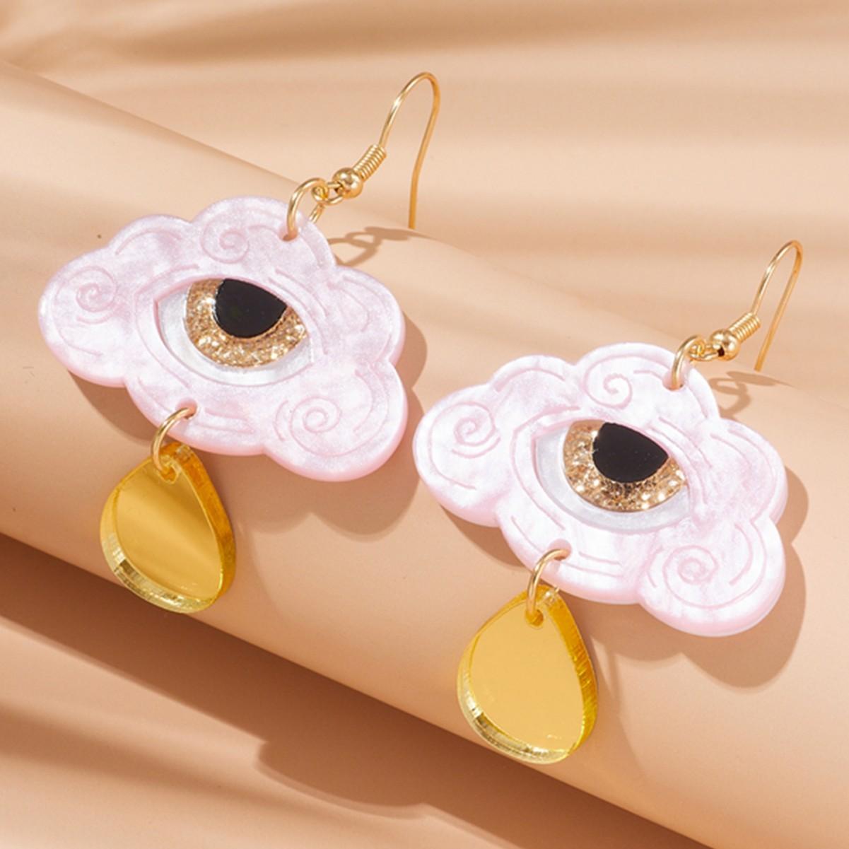 

Забавные Хэллоуинские облака, глаза, капли воды, акриловые серьги с зеркальной отделкой, персонализированные, нишевые, забавные, креативные серьги розовый