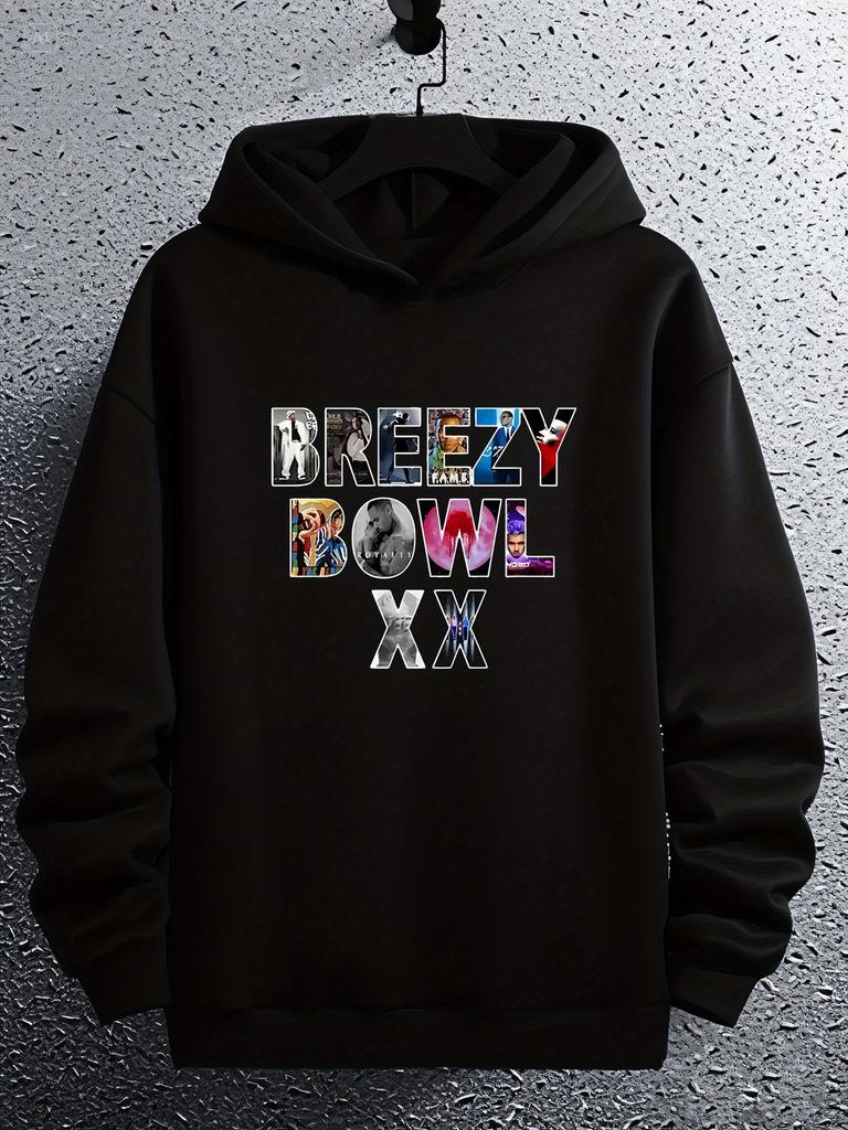 Casual Graphic Hoodie with Bold "FREEZY BOWL XX" Letter Print