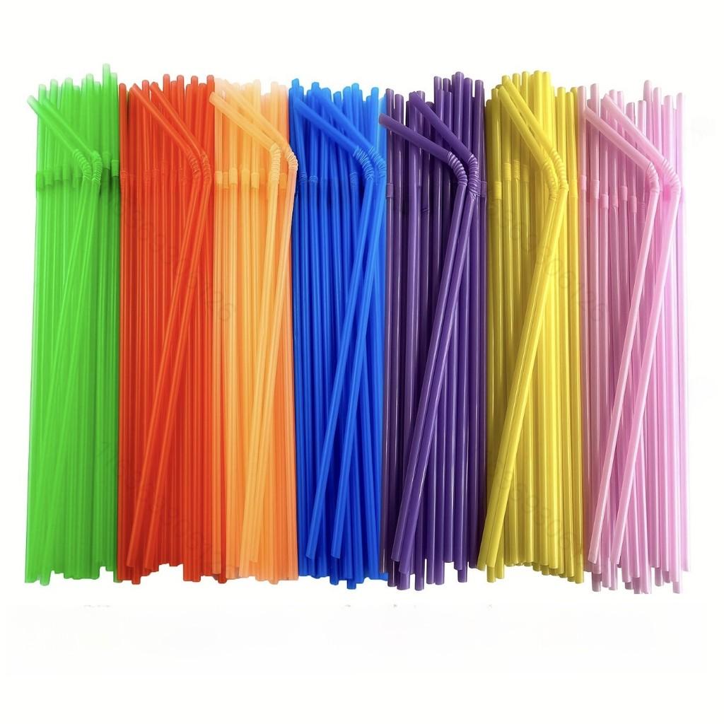 Food Grade Colored Flexible Plastic Drinking Straws For Juice And Milk Tea 100 Pack