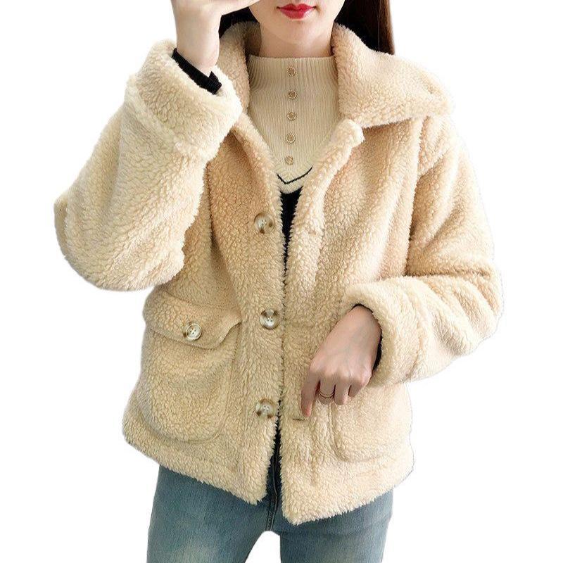 Women's Faux Lamb Wool Plush Coat - Korean-Style Loose Short Jacket for Autumn/Winter