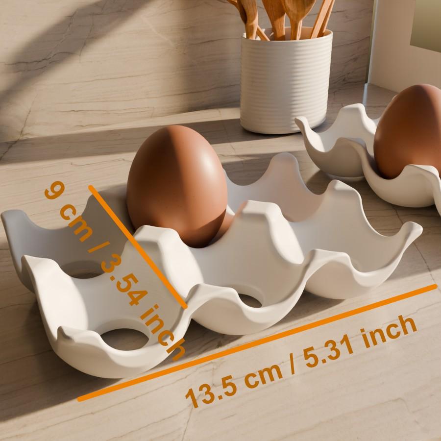 6 Compartment Egg Storage Rack, Ceramic Finish Unbreakable Reusable Stackable Egg Organizer for Kitchen Refrigerator Outdoor Camping