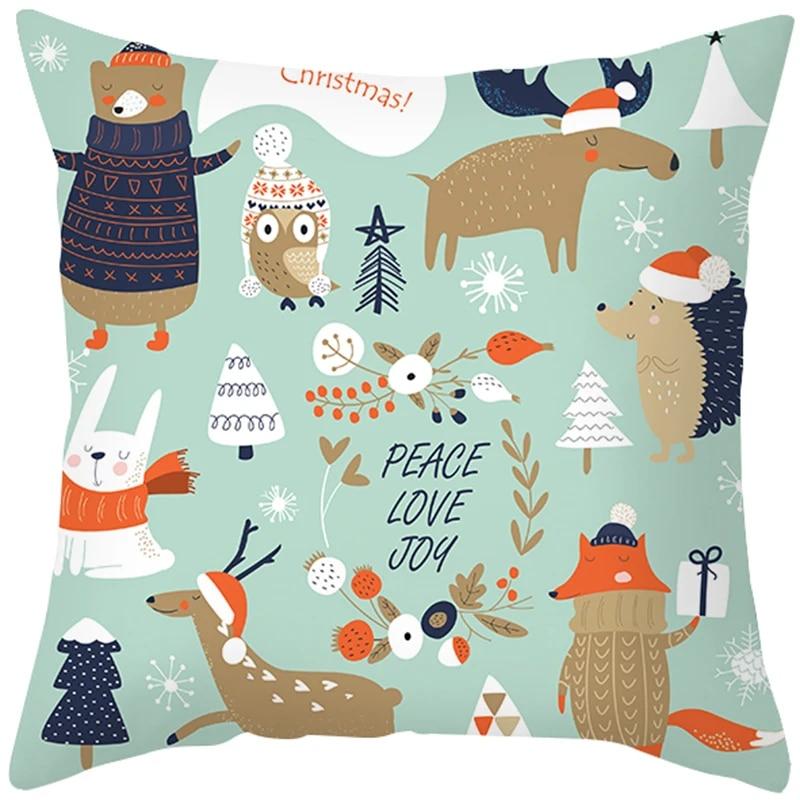Cartoon Elk Forest Animal Christmas Tree Christmas Tree Decoration Pillow Set Bedroom Sofa Restaurant Office Pillow Sleeve