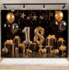 Black and Gold Balloon Gift Theme 18th Birthday Banner Backdrop Cloth Adult Gift Birthday Party Decoration Photography Backdrop