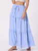 Allegra K Women's High-Waisted Tiered Maxi Skirt with Belt, Ruffles, and Plaid Pattern, Casual A-Line, Light Blue, Size L