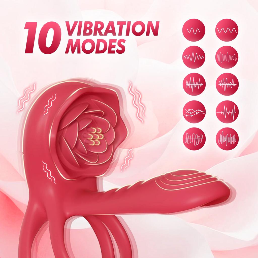 Vibrations Mode APP Remote Control Penis Ring Clitoris Vibrator,Obgado Vibrating Penis Ring with Rose Vibrator,Couples Adult Sex Toys for Men