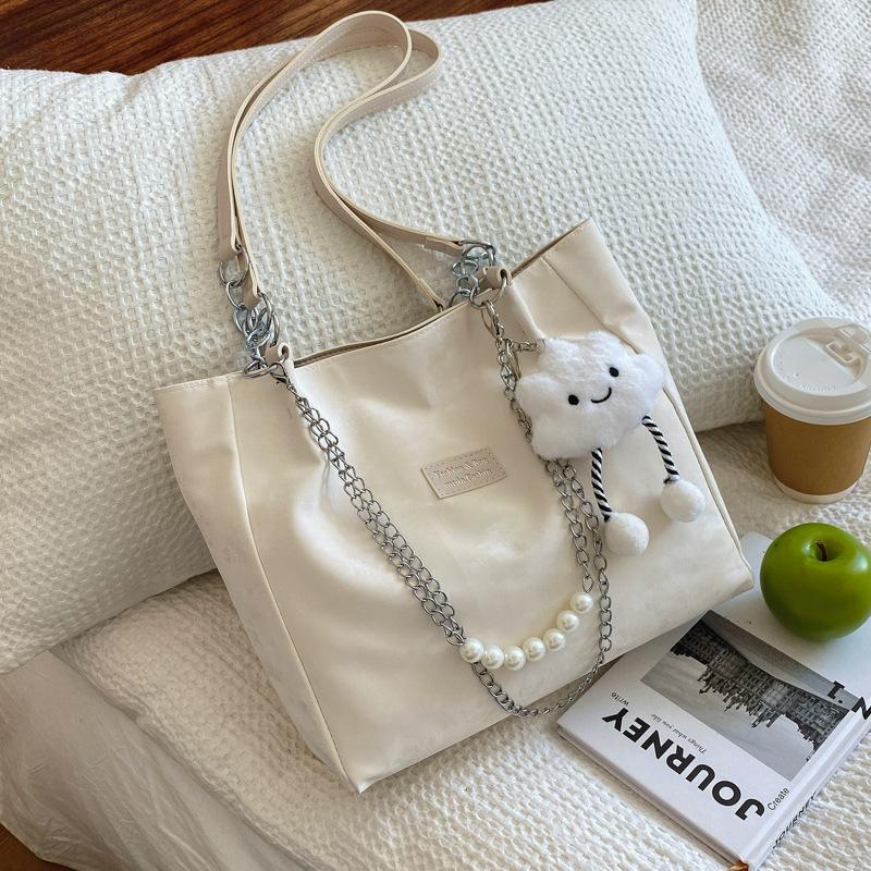 

2024 new Korean version student class shoulder bag high value simple fashion simple large capacity commuter tote bag Without pendant бежевий
