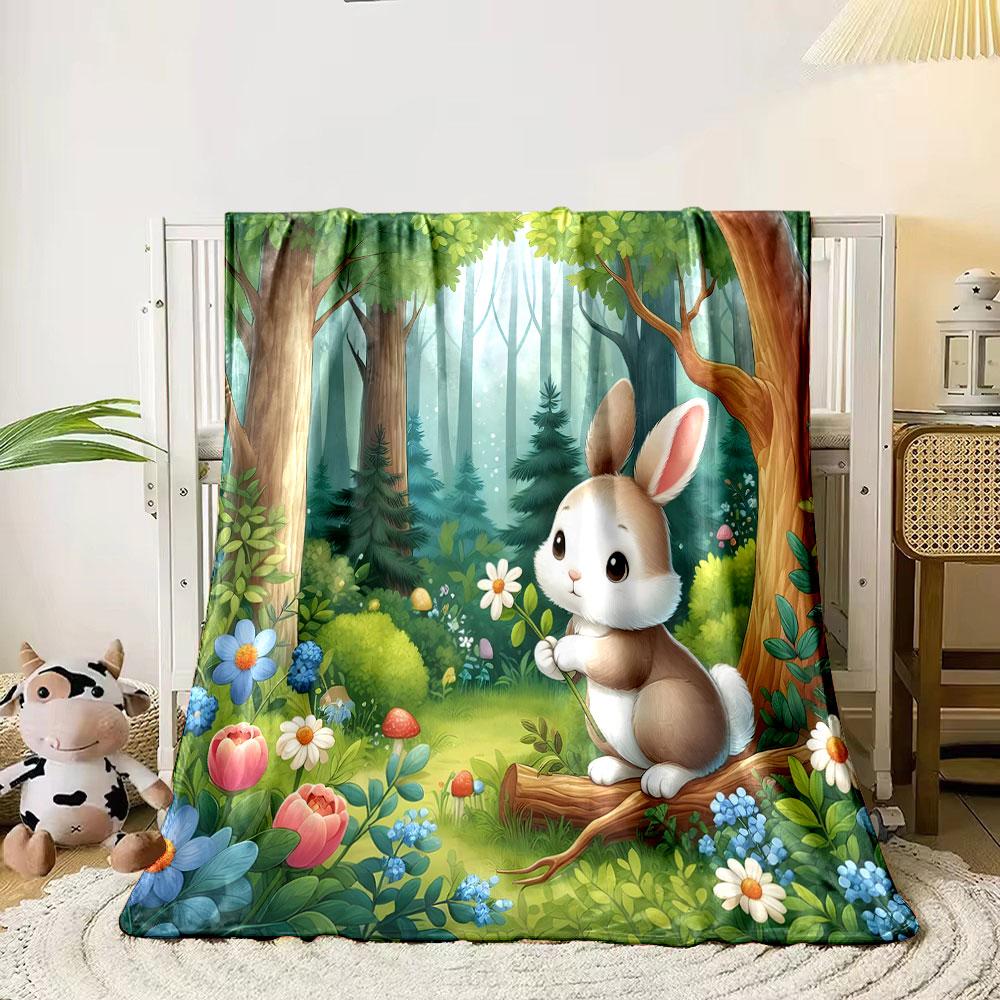 Cute Bunny In Enchanted Forest Print Blanket Soft and Cozy Perfect for the Living Room Bed Sofa or a Nap,gift