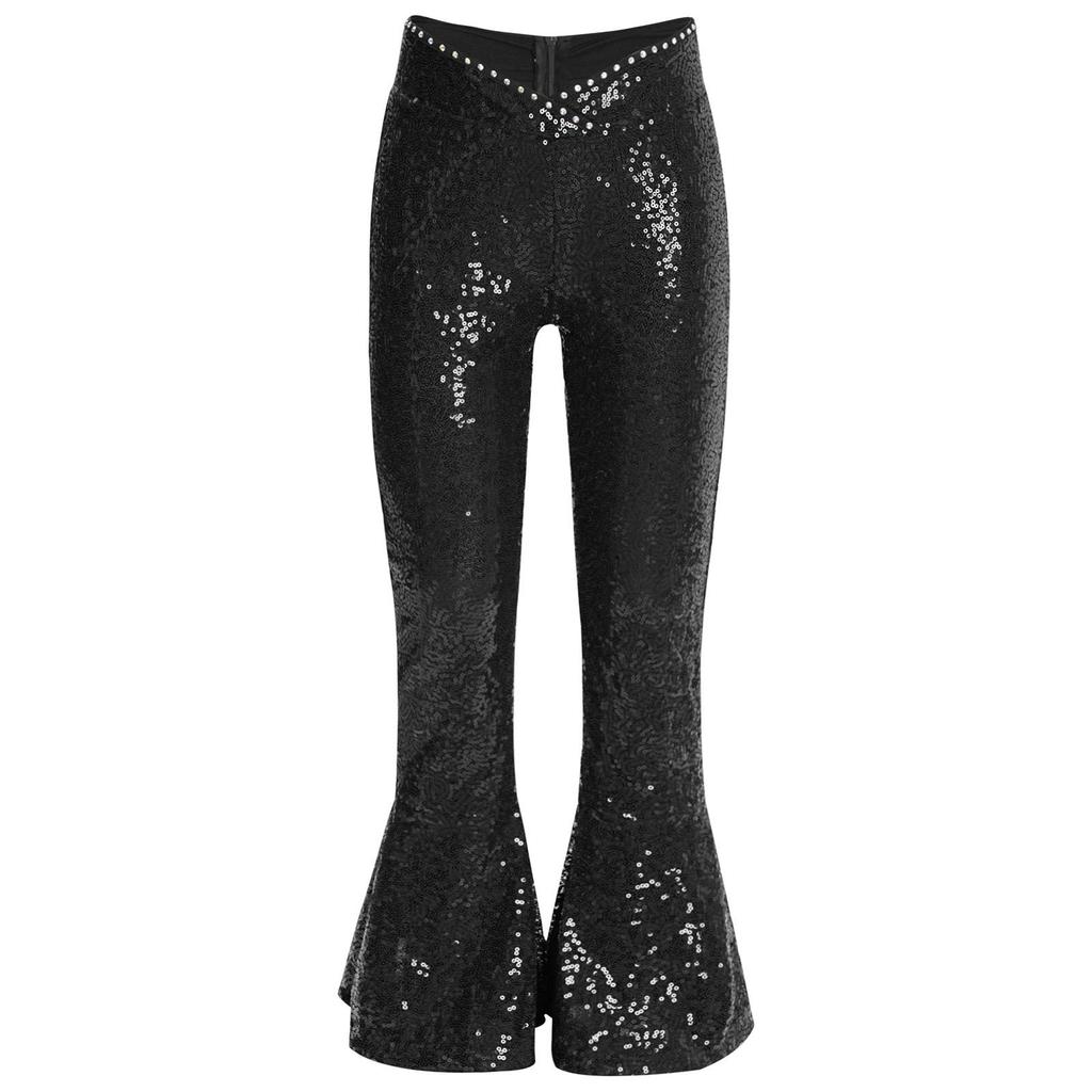 Dívčí taneční kalhoty třpytivé zdobené kamínky flitry zip rozšířený lem soutěžní kalhoty