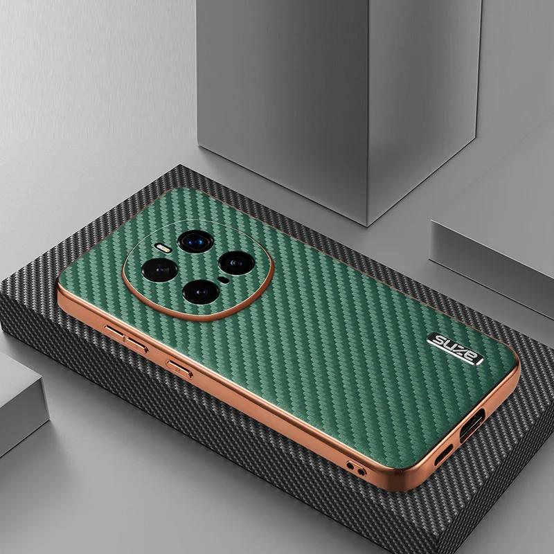 

Для Huawei Honor Magic 7 6 Pro Чехол Роскошный PU Гальваническое покрытие карбоновое волокно Защитная задняя крышка Чехол Для Honor 300 200 100 Pro for Honor X60Pro зелёный