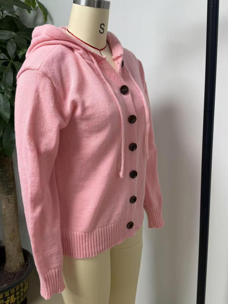 2026 Women's Solid Color Knit Hooded Cardigan Jacket for Autumn/Winter - European & American Casual Fashion Style