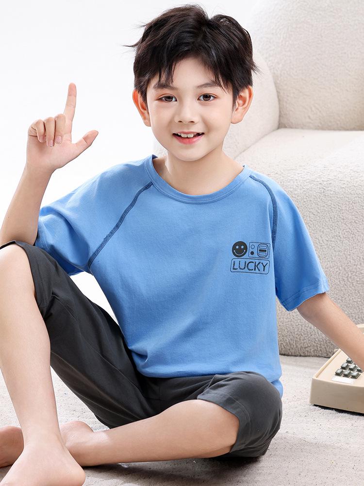 Boys' Cotton Pajama Set - Short Sleeve & Breathable Summer Homewear