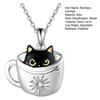Halskette mit Haken und Ohrringen für Damen, schwarze Katze in Becherform, verstellbare Halskette, Geschenk zum Geburtstag und Jahrestag, Hals-Ohrschmuck aus Legierung für den Alltag und Partys