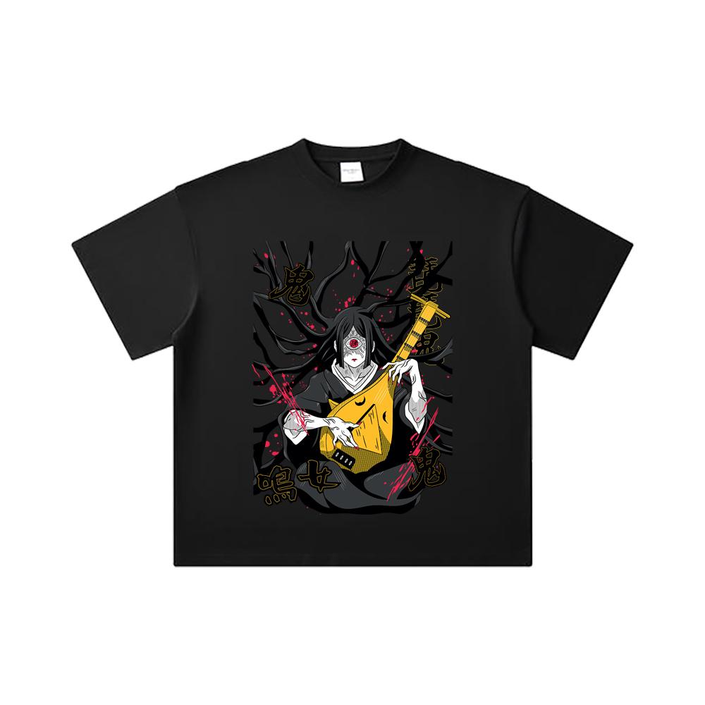 260 GSM Double Yarn 32 Count 100% Cotton Demon Slayer V54 Nakime Print Unisex Heavy Cotton T Shirt
