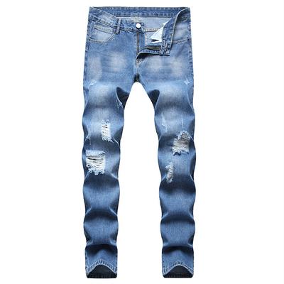 2024 New Four Season Wearable European And American Style Ripped Jeans Men'S Slim Fit Non Elastic Straight Denim Pants Trendy