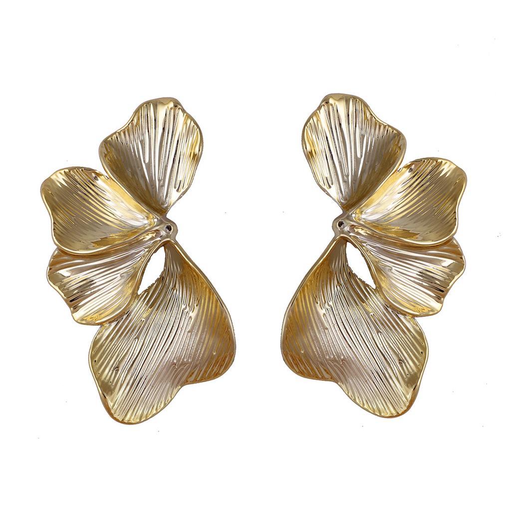 retro light luxury CCB striped texture sense advanced exaggerated three-dimensional multi-layer flower petal female stud earrings