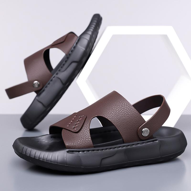 Fashion Casual Leather Summer Men Slippers Breathable Sandals Classics Beach Slides Outdoor Male Flip Flops Soft Dual-Purpose Half Drag