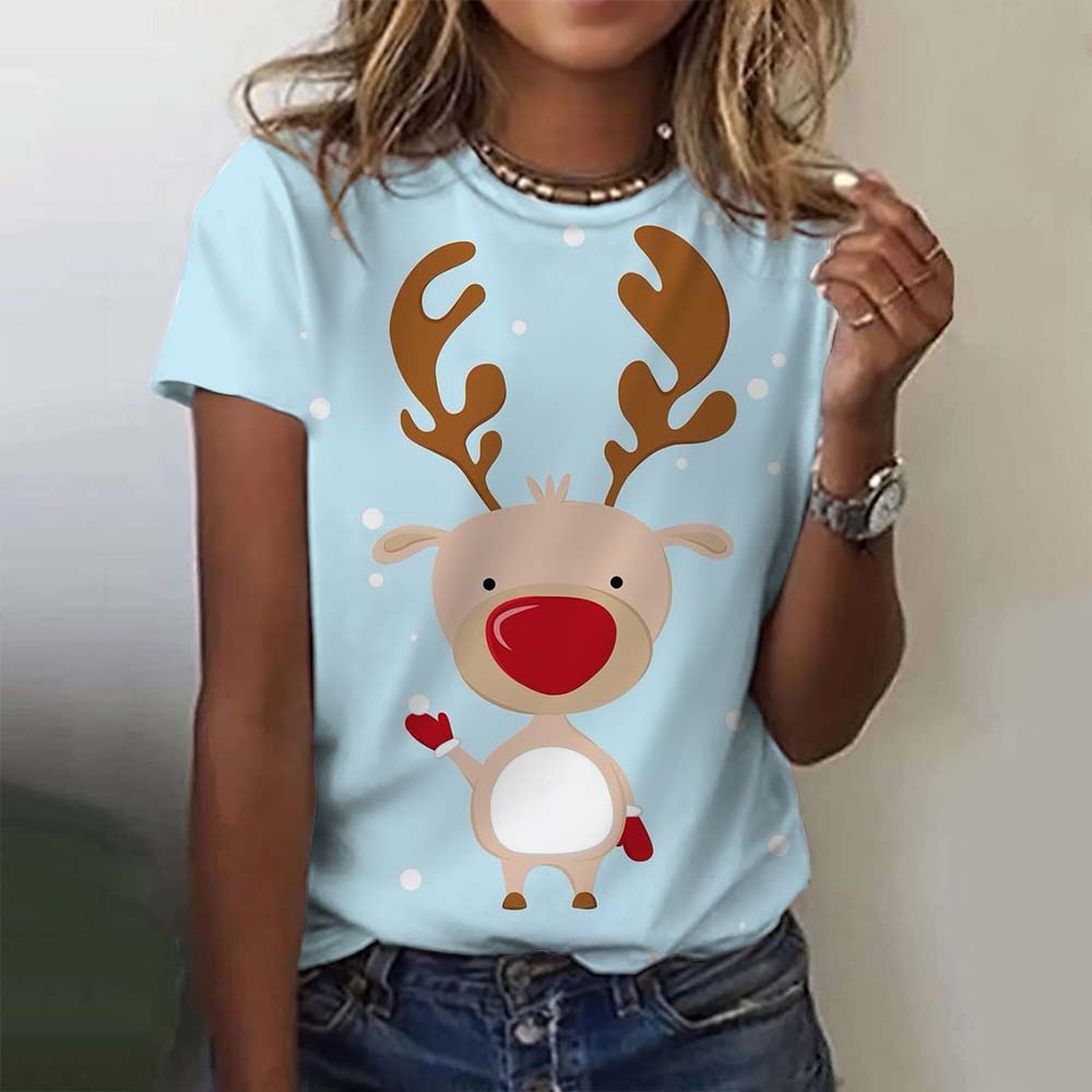 

Рождественская женская футболка с милым лосем и снеговиком, 3D-принт, футболка большого размера, новая мода Санта-Клаус, женская одежда, женские топы, футболки XXL