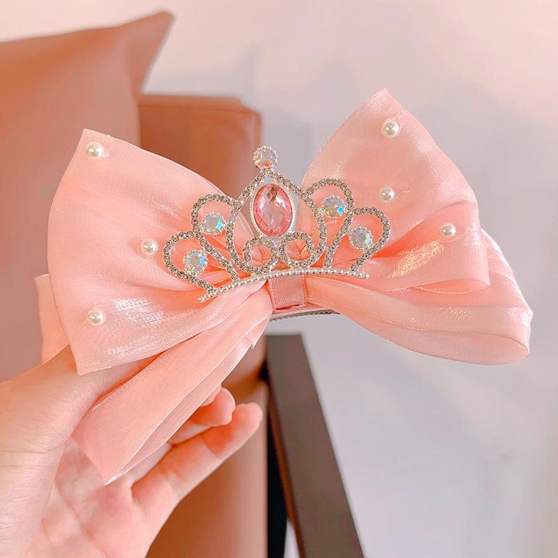 1pc Crown Bowknot Children's Hair Clip Top Clip Pearl Net Mesh Doll Princess Hair Accessories Cute Sweet Crystal Embellished