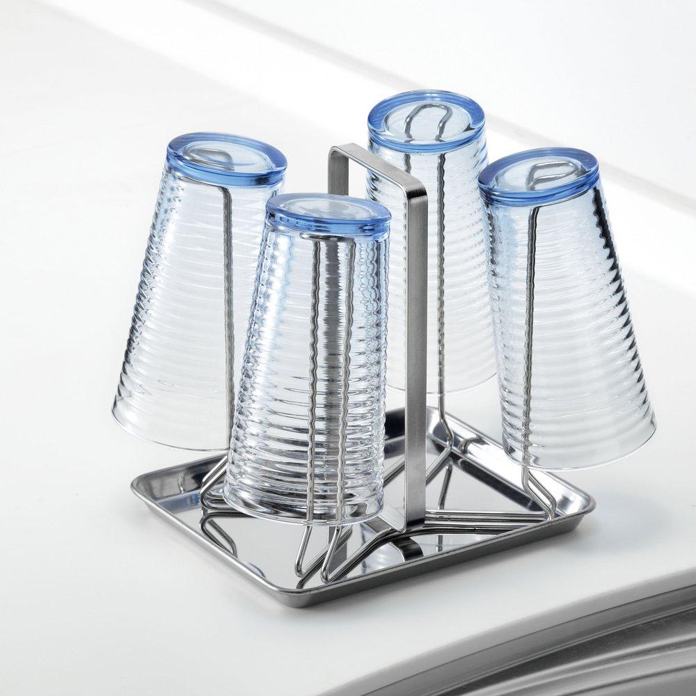 Wahei Freiz Glass Stand for 4 Glasses, with Drip Tray, Stainless Steel, SUI-Gut SUI-6083