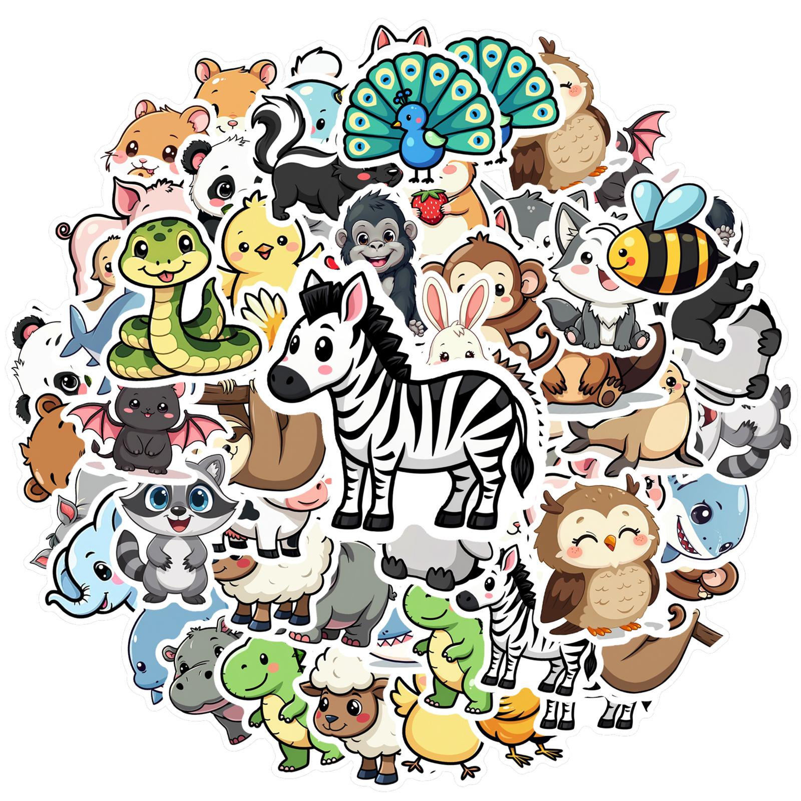 35pcs Cute Cartoon Stickers Cartoon Animals Stationery Stickers Funny Stickers For Guitar Laptop Helmet Skateboard DIY Phone