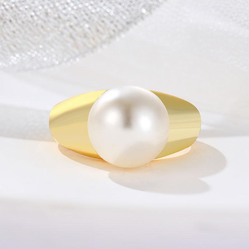 Geometric Round Pearl Simple Fashion Ring Ins Female Ring Light Luxury Women's Ring