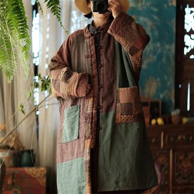 Women Winter Vintage Parkas Stand Long Sleeve Button Plus Cotton Winter Coats Chinese Style Women Parkas