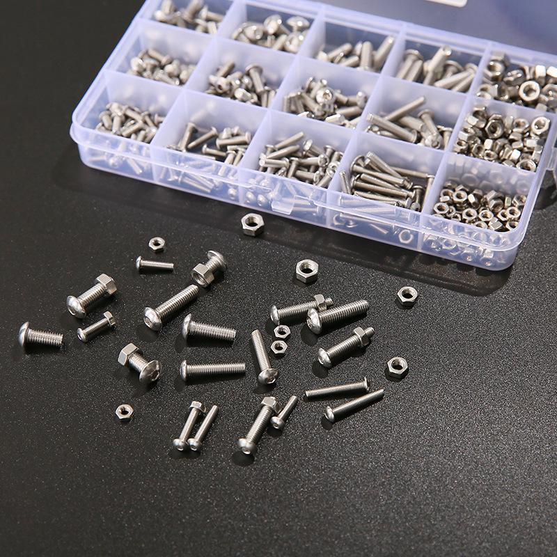 Stainless Steel 304 Round Head Hex Socket Screw & Nut Combo - 500pcs (M3, M4, M5)