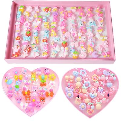 Niedliche Rosa Cartoon Harzringe im Koreanischen Stil für Kinder - Buntes Schmuckgeschenk