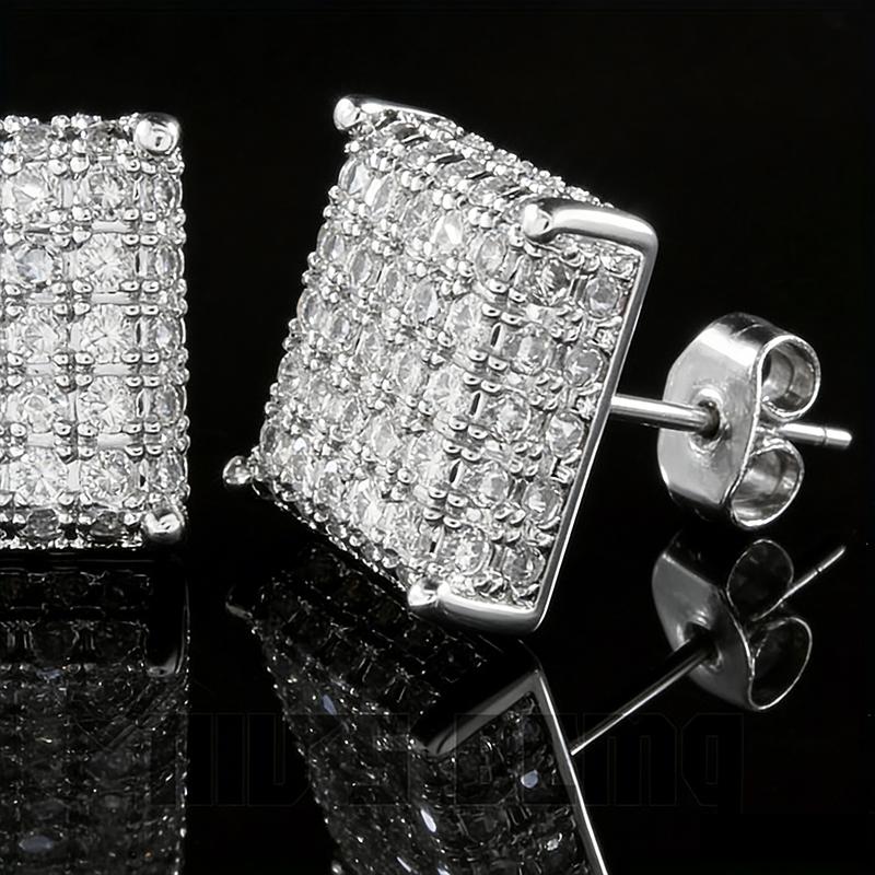 Fashion, personality, temperament, creativity, versatile, micro inlaid zircon square earrings for women, simple and elegant earrings
