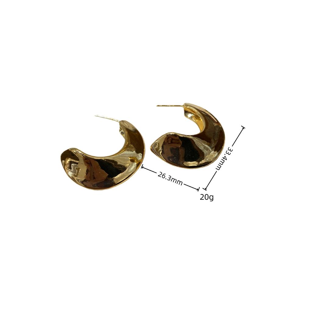 The Blogger Has The Same Crescent-Shaped Arc-Smooth Surface 5-Layer Real Gold Electroplated Earrings, Simple French Little Moon Earrings.