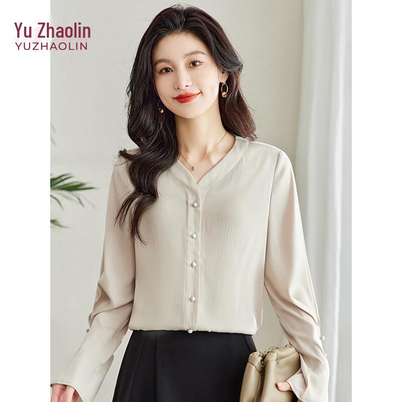 YUZHAOLIN Women s V-Neck Ruffle Long Sleeve Blouse XL