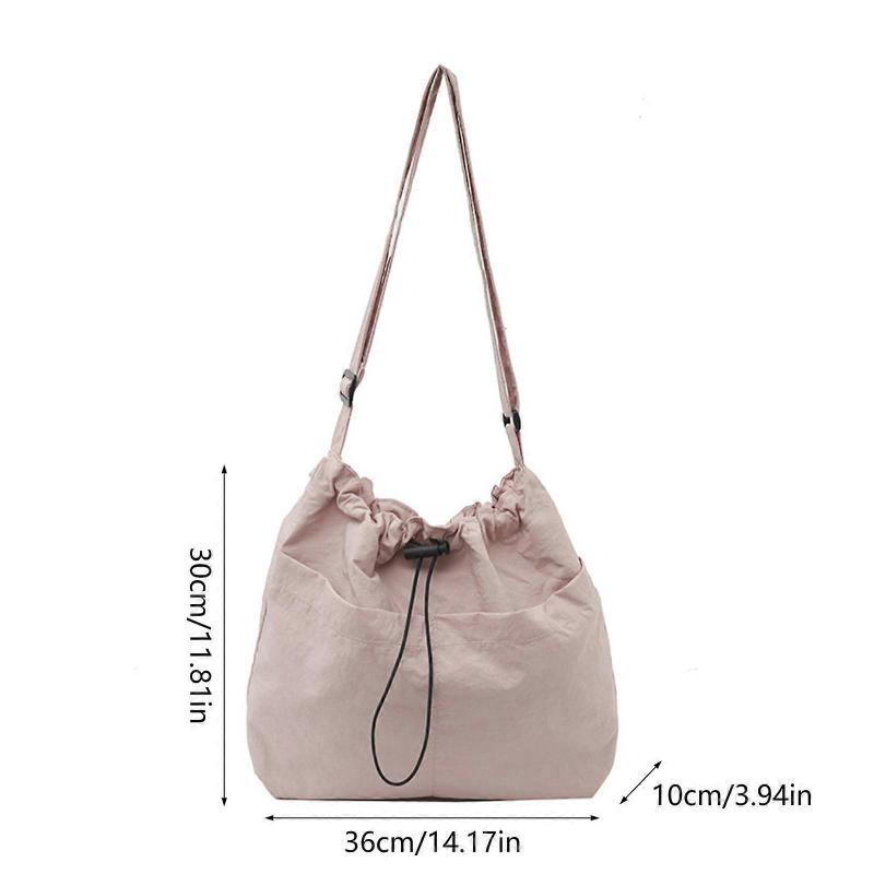 Canvas Large Capacity Adjustable Shoulder Bag for Casual Travel Solid Color Lightweight Drawstrings Crossbody Bag Purse  Ivory