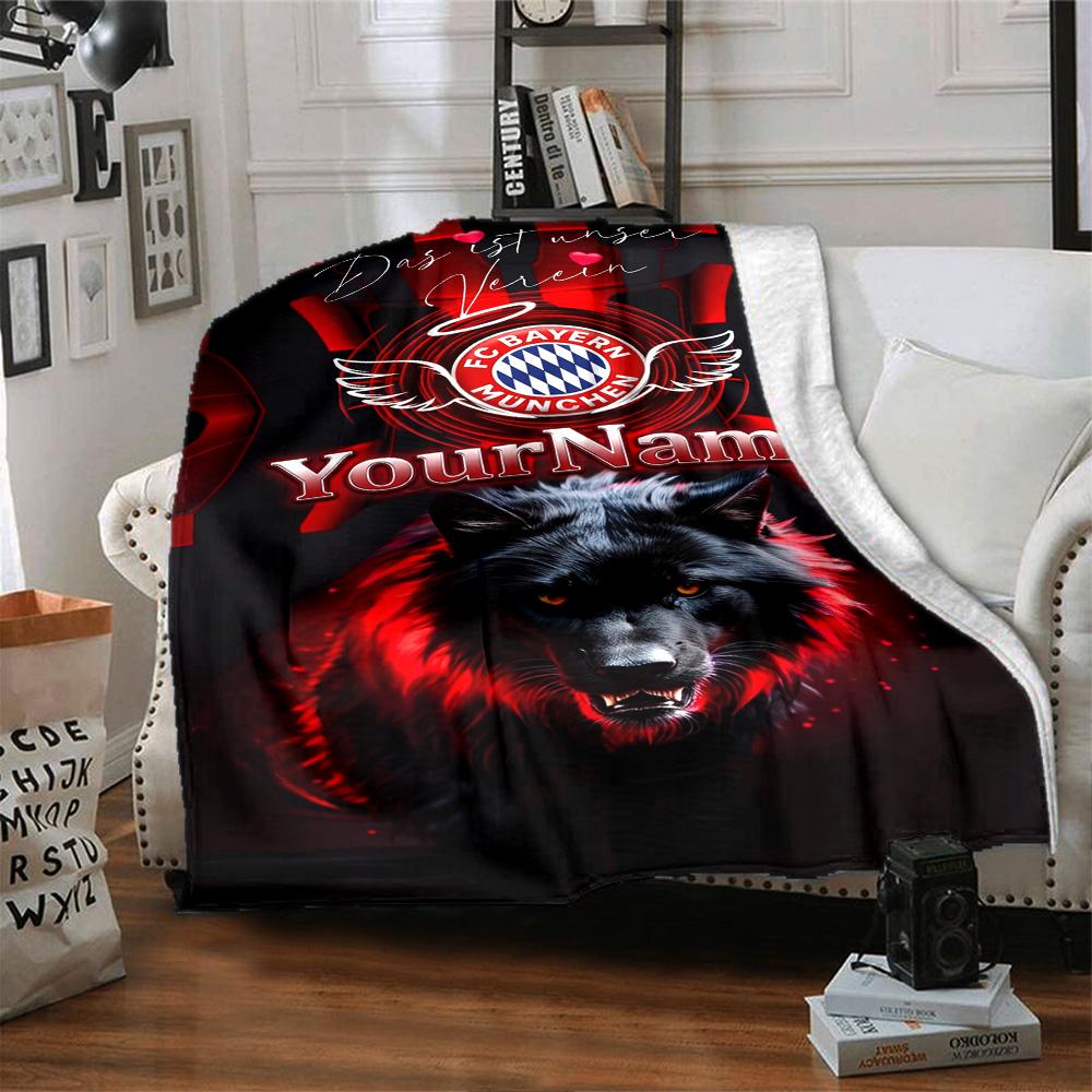 Bayern Munich Personalized Text Blanket Multi-purpose Customizable Blanket Soft Warm Cozy for Nap Bed Office Picnics Four Seasons Universal